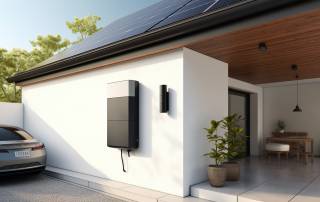 Ein Bild von einem modernen Haus mit Batteriespeicher und PV-Anlage