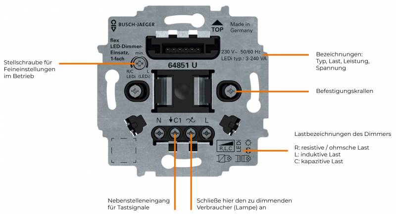 Dimmer für LED Lampen, ADDLIVE Dimmer Schalter, LED Dimmer 230V, Lichtschalter Dimmbar, Unterputz Dimmschalter für LED Lampen 5-250W mit Befestigungsschrauben