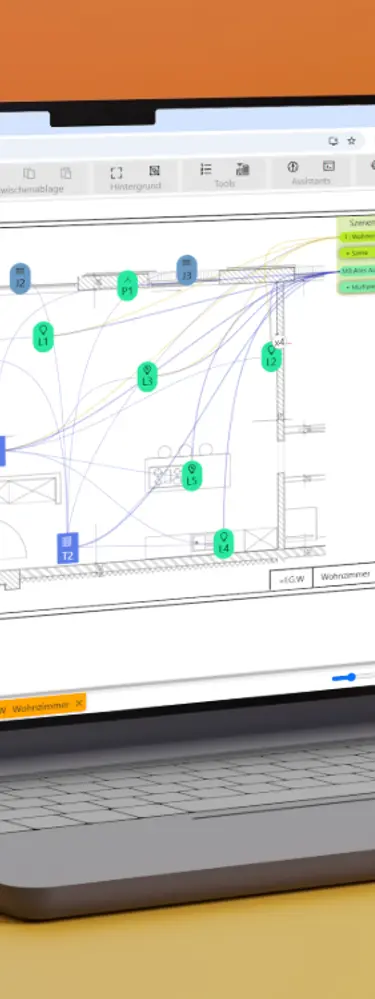 Darstellung der Estada KNX-Software auf einem Laptop und einem Smartphone