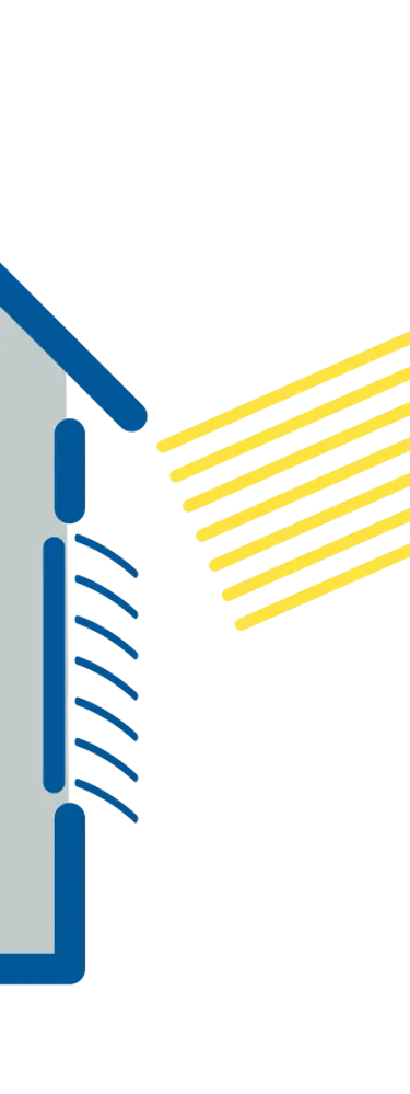 Schematisches Bild von der Lamellennachführung passend zum Sonnenstand, eines MDT Jalousieaktors.