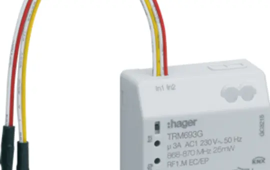 HAGER TRM693G KNX-Funk-Schaltaktor UP 1-fach, 2 Eingänge, 3-Draht