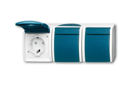BUSCH-JAEGER 2300/3EBW-53 SCHUKO-AP-Steckdose Ocean 3-fach, waagerecht, Berührungsschutz | grau/blaugrün