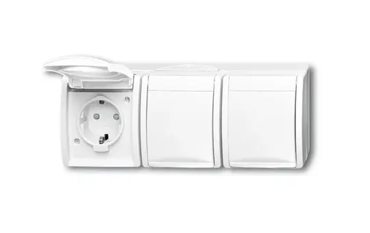 BUSCH-JAEGER 2300/3EBW-54 SCHUKO-AP-Steckdose Ocean 3-fach, waagerecht, Berührungsschutz | alpinweiß