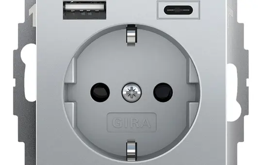 GIRA 245926 SCHUKO-Steckdose System 55 USB-A/C, Berührungsschutz | alu