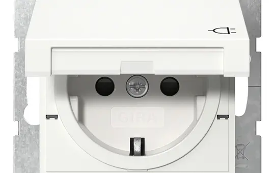 GIRA 441427 SCHUKO-Steckdose System 55 Berührungsschutz, Klappdeckel | reinweiß seidenmatt