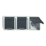 GIRA 478930 SCHUKO-Steckdose WG AP 3-fach, waagerecht, Klappdeckel, o. Krallen | grau
