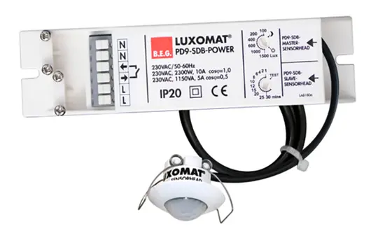 B.E.G. 92912 LUXOMAT Mini-Deckenpräsenzmelder PD9 IP65, Master, 1 Relais | weiß