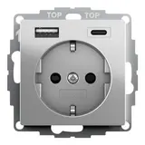 GIRA 2459600 SCHUKO-Steckdose System 55 USB-A/C, Berührungsschutz | edelstahl lackiert