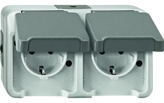 MERTEN MEG2320-8029 SCHUKO-Steckdose AQUASTAR 2-fach, waagerecht, Berührungsschutz | lichtgrau