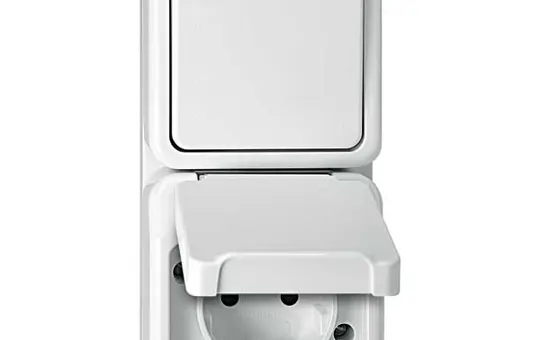 MERTEN MEG3494-8019 Aufputz-Kombination AQUASTAR 1-fach, Wechselschalter, Berührungsschutz | polarweiß