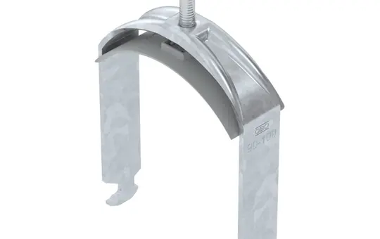 OBO BETTERMANN 1186297 Stahl-Bügelschelle verzinkt 1-fach, Kunststoffdruckwanne, H-Fuß | 90-100 mm