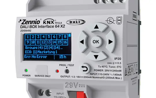 ZENNIO ZDID64X2 KNX-DALI Interface DALI BOX 2 Kanäle, 64 Betriebsgeräte pro Kanal