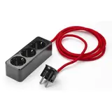 THPG 100457 Steckdosenleiste Duroplast 3-fach, Winkelstecker | schwarz/rot | 2,5 m