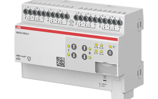 ABB JRA/S8.230.5.2 KNX-Jalousieaktor 230 V 8-fach, manuelle Bedienung, Fahrtzeitmessung