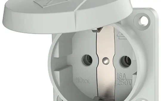 MENNEKES 11030 SCHUKO-Anbausteckdose 16 A, 2-polig+PE, 230 V, Klappdeckel,Schraubklemme | lichtgrau