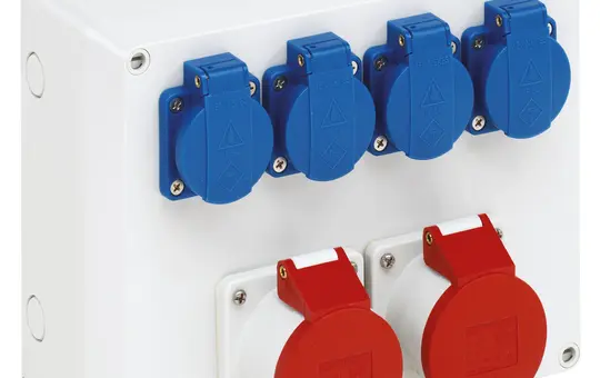 SPELSBERG STG 024 Steckdosengehäuse IP44 4x SCHUKO-Steckdose, 2x CEE-Steckdose | grau