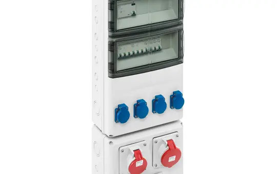 SPELSBERG STK 2834-K163263 Steckdosenkombination best. IP44 4xSCHUKO-Steckdosen,1xCEE-Steckdose 16A/32A/63A | grau