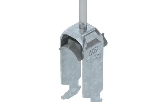 OBO BETTERMANN 1186217 Stahl-Bügelschelle verzinkt 2-fach, Kunststoffdruckwanne, H-Fuß | 16-22 mm