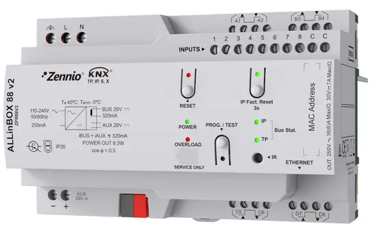 ZENNIO ZPR88V2 Multifunktionsaktor ALLinBOX 8-fach, 8 Eingänge, 320 mA, Secure