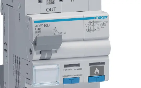 HAGER ARF916D AFDD-Brandschutzschalter B-Char. 1P+N 16 A, 6 kA, mit FI-LS