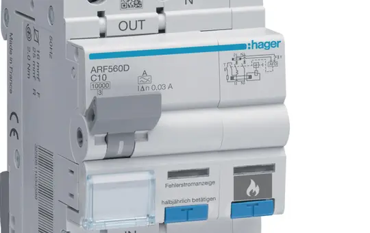 HAGER ARF560D Brandschutzschalter C-Charakteristik 10 A (10 kA), mit FI-LS