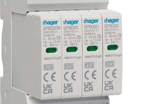 HAGER SPB420 Überspannungsableiter Typ 2 4-polig, 40 kA, TT TN-S, Vorsicherung bis 315 A