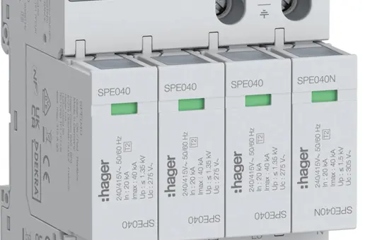 HAGER SPE440 Überspannungsableiter Typ 2 4-polig, 40 kA, TNS/TT, Uc 275V