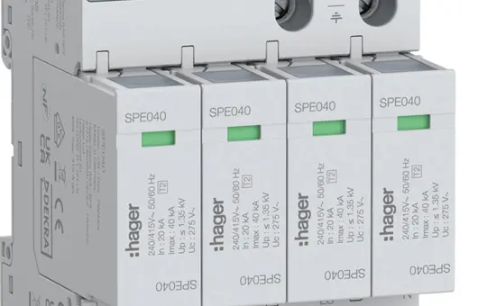 HAGER SPE440S Überspannungsableiter Typ 2 4-polig, 40 kA, TNS, Uc 275V
