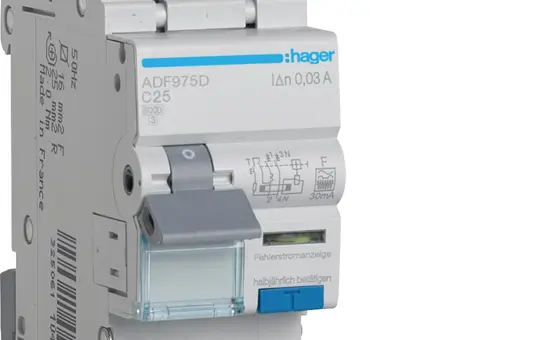 HAGER ADF975D FI/LS-Schalter Typ F C-Char. 30 mA 2-pol. 25 A