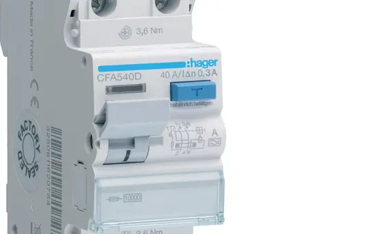 HAGER CFA540D FI-Schutzschalter 2-polig 10 kA 300 mA Typ A 40 A