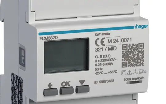HAGER ECM382D Energiezähler 3-phasig direkt 80 A, 4M, MBUS, MID