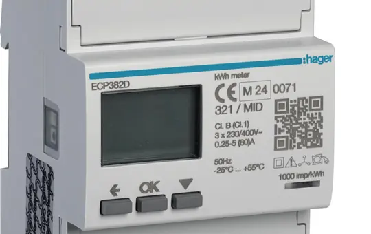 HAGER ECP382D Energiezähler 3-phasig direkt 80 A, 4M, S0, MID