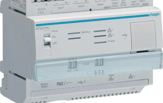 HAGER HTG411H Energiemonitoring-Server agardio.manager REG, 6 PLE, Micro SD Karte