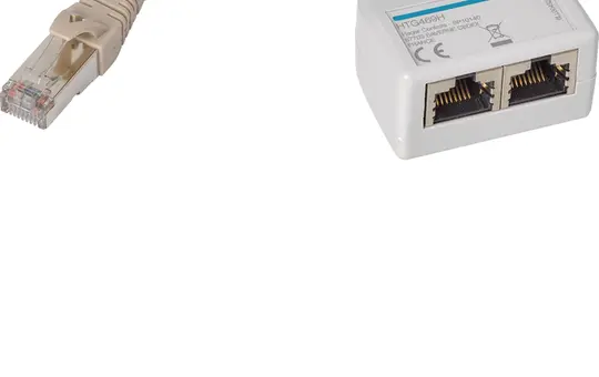 HAGER HTG469H RJ45 zur Verdrahtung 1 Stecker und 2 Buchsenleisten