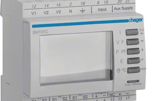 HAGER SM101C Multimessgerät Wandlermessung 3-phasig, RS485 Schnittstelle, Messung U,I,P,Q,S
