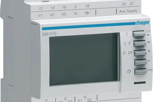 HAGER SM101E Multimessgerät Wandlermessung 3-phasig, für Messung von U,I,P,Q,S