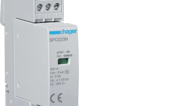 HAGER SPC203N Überspannungsableiter Typ 3 1-polig+N, 5 kA, Uc 264V In Up 1,25 kV Kontakt