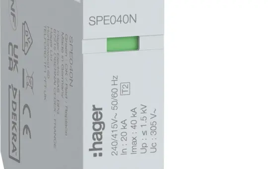 HAGER SPE040N Steckmodul N-PE Uc 255V In 20kA Imax 40kA Up 1,5kV