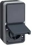 HAGER WNC082 SCHUKO Aufputzkombination IP55 W.1 Wechselschalter/Steckdose, Berührungsschutz | grau