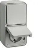 HAGER WNC082B SCHUKO Aufputzkombination IP55 W.1 Wechselschalter/Steckdose, Berührungsschutz | weiß