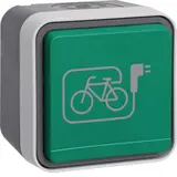 HAGER WNC109 internationale Aufputzsteckdose IP55 W.1 1-fach, FR/BE, grüner Klappdeckel, E-Bike | grau