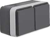 HAGER WNC142 SCHUKO-Aufputzsteckdose IP55 W.1 2-fach, waagerecht, 2 Schieber | grau