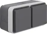 HAGER WNC144 SCHUKO-Aufputzsteckdose IP55 W.1 2-fach, waagerecht, 4 Schieber | grau matt