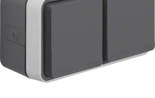 HAGER WNC144 SCHUKO-Aufputzsteckdose IP55 W.1 2-fach, waagerecht, 4 Schieber | grau matt