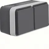 HAGER WNC162 SCHUKO-Aufputzsteckdose IP55 W.1 2-fach, waagerecht, 2 Schieber, Berührungsschutz | grau