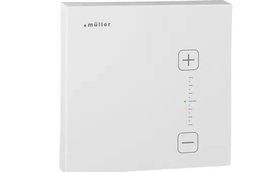 MÜLLER GS3112knx KNX-Raumtemperaturregler Hygrostat, Solltemperatur manuell änderbar, Secure | studioweiß | 80x80 mm