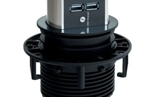 BACHMANN 928.017 Tischeinbau-Steckdose ELEVATOR 1-fach, 2xUSB | schwarz matt | 2,0 m