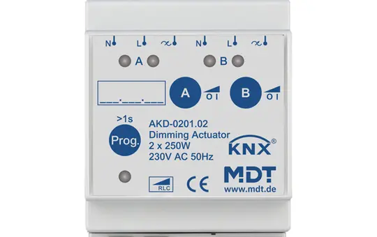 MDT AKD-0201.02 KNX-Dimmaktor 2-fach, Wirkleistungsmessung