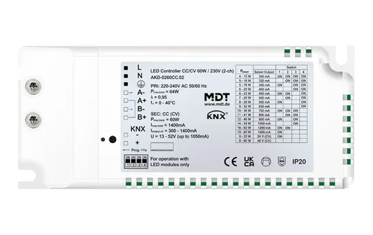 MDT AKD-0260CC.02 KNX-LED-Controller CC/CV mit Netzteil UP 2-fach