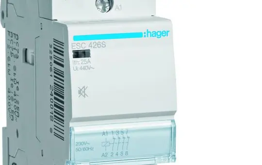 HAGER ESC426S Installationsschütz 4 Öffner 25 A, 230 V (brummfrei)